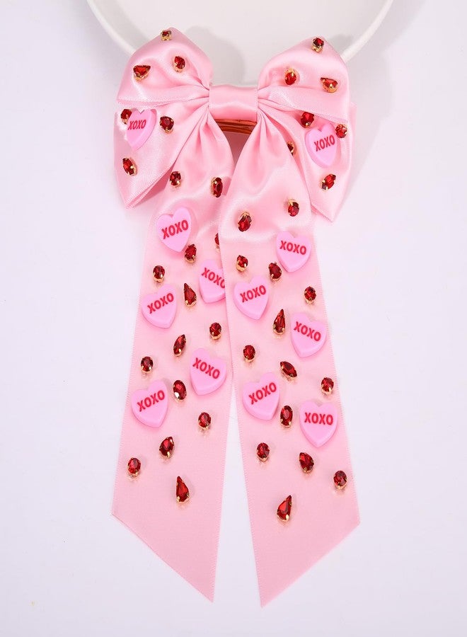 Boderier Valentines Day Hair Bows for Women Girls Conversation Candy Heart Hair Bow Clips Jeweled XOXO Hair Bows Valentines Day Gifts for Her Pink XOXO Heart - Image 4